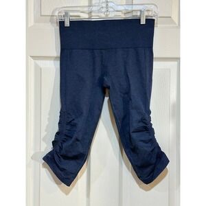 Lululemon Ebb to Street Crop Leggings Navy Blue Heathered Ruched Seamless Yoga‎